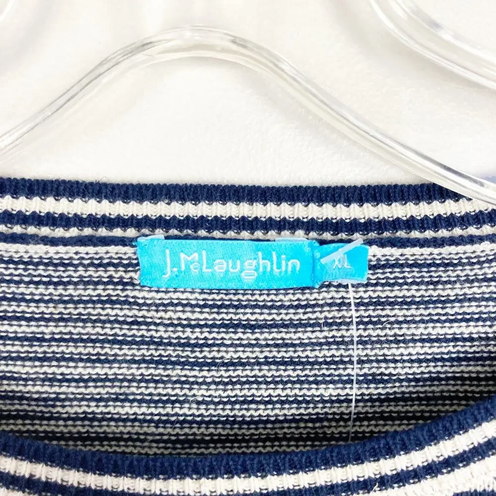 J. McLaughlin Striped Anchor Print Linen Blend Sweater Sz XL